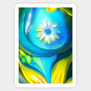 SURREAL WHITE AND YELLOW FLOWERS BLUE BACKGROUND Sticker